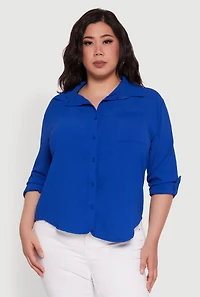 Womens Plus Crepe Knit Classic Long Sleeve Shirt,