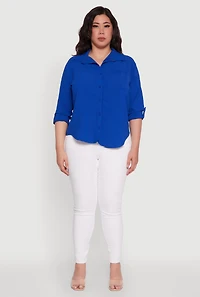 Womens Plus Crepe Knit Classic Long Sleeve Shirt,