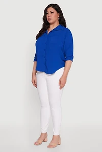 Womens Plus Crepe Knit Classic Long Sleeve Shirt,