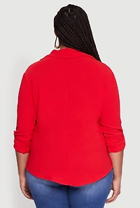 Womens Plus Size Crepe Knit Classic Long Sleeve Shirt, Red, Size 2X