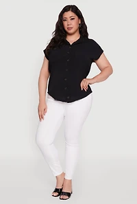 Womens Plus Crepe Knit Smocked Side Detail Shirt, 1X