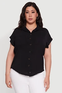 Womens Plus Crepe Knit Smocked Side Detail Shirt, 1X