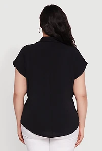 Womens Plus Crepe Knit Smocked Side Detail Shirt, 1X