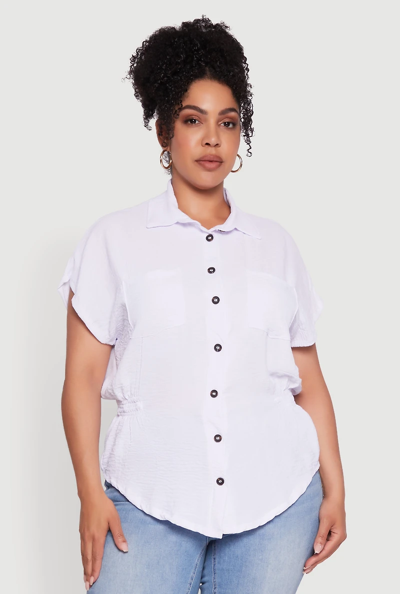 Plus Crepe Knit Smocked Side Detail Shirt