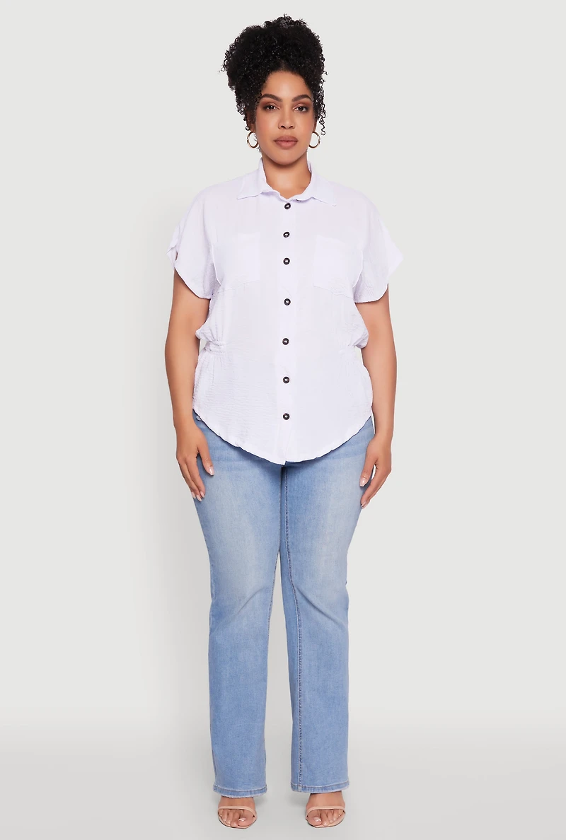 Plus Crepe Knit Smocked Side Detail Shirt