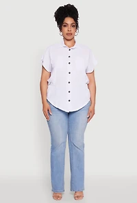 Plus Crepe Knit Smocked Side Detail Shirt