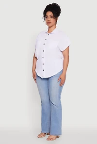 Womens Plus Size Crepe Knit Smocked Side Detail Shirt, White, Size 4X