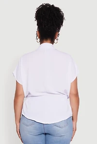 Womens Plus Size Crepe Knit Smocked Side Detail Shirt, White, Size 4X