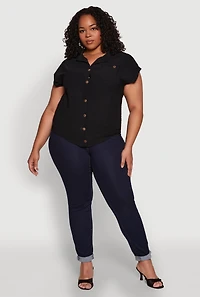 Womens Plus Airy Button Front Shirt,