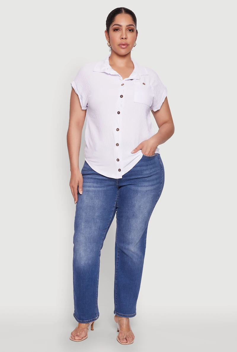 Plus Airy Button Front Shirt
