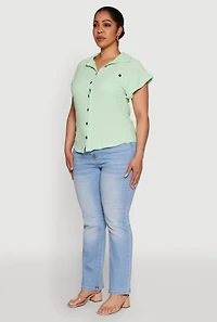 Womens Plus Size Airy Button Front Shirt, Green, Size 3X