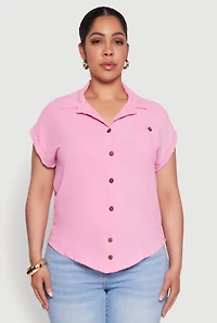 Womens Plus Size Airy Button Front Shirt, Pink, Size 4X