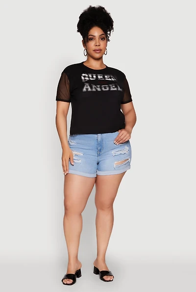 Womens Plus Queen and Angel Mesh Top,