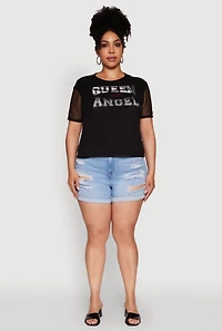 Womens Plus Size Queen and Angel Mesh Top, Black, Size 2X