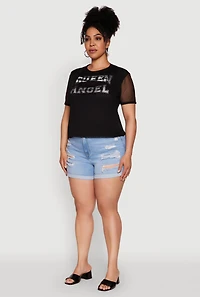 Womens Plus Size Queen and Angel Mesh Top, Black, Size 2X