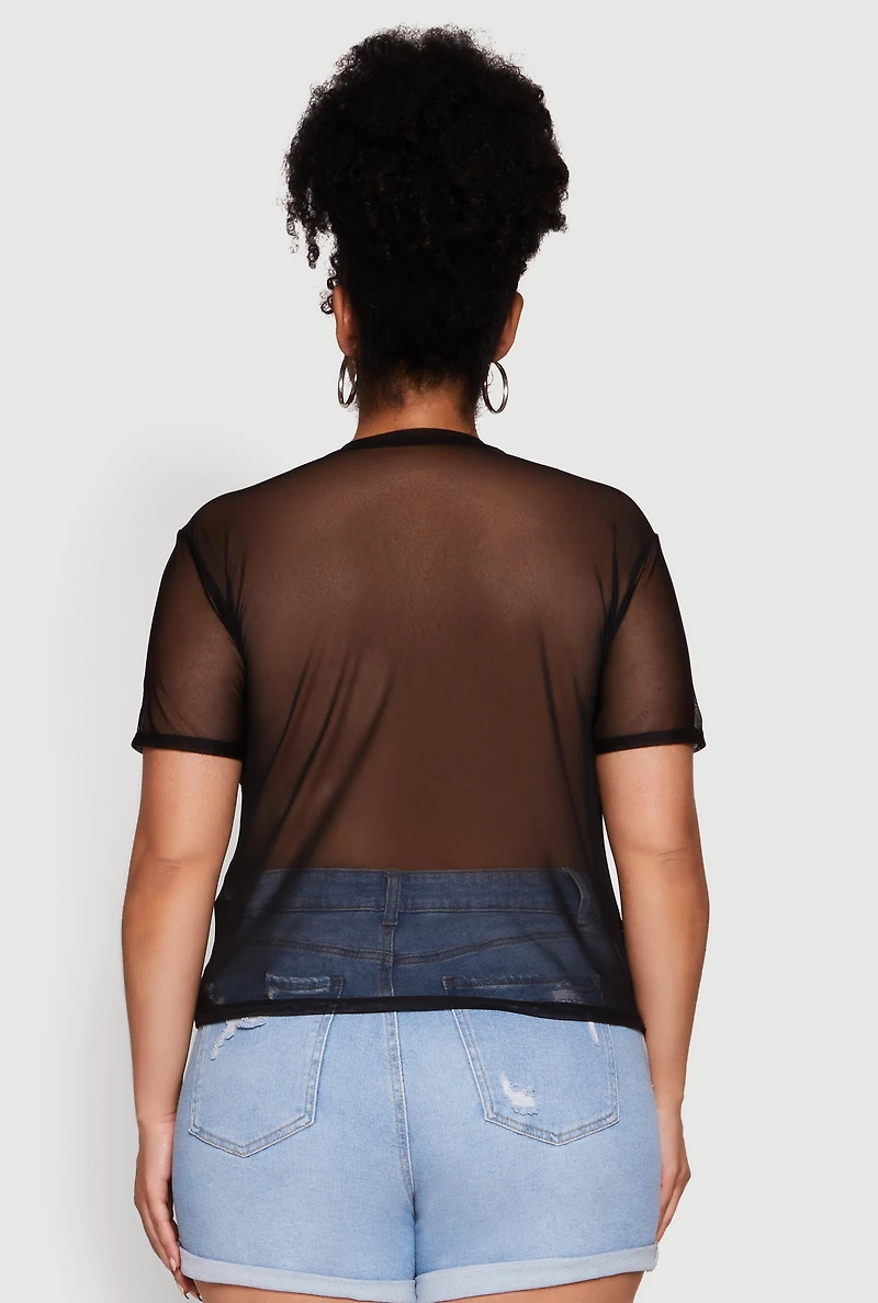 Womens Plus Size Queen and Angel Mesh Top, Black, Size 2X