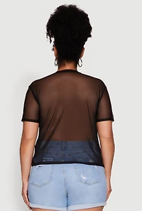 Womens Plus Size Queen and Angel Mesh Top, Black, Size 2X