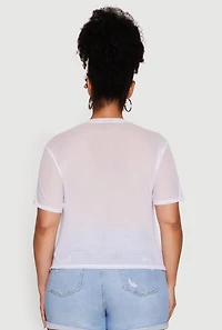 Womens Plus Queen and Angel Mesh Top, White,