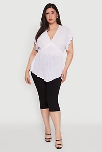 Womens Plus Size Dolman Sleeve Lettuce Edge Blouse, White, Size 2X