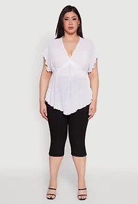 Womens Plus Size Dolman Sleeve Lettuce Edge Blouse, White, Size 2X