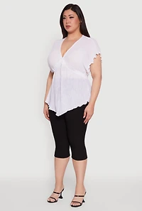 Womens Plus Size Dolman Sleeve Lettuce Edge Blouse, White, Size 2X