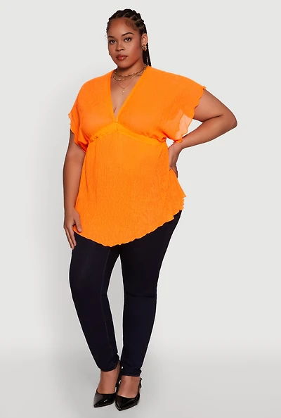 Womens Plus Dolman Sleeve Lettuce Edge Blouse,