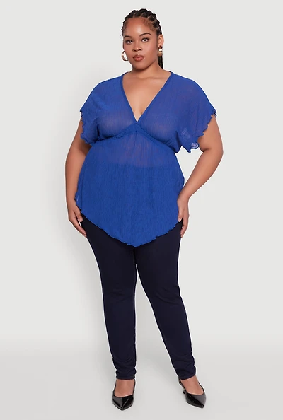 Womens Plus Dolman Sleeve Lettuce Edge Blouse,