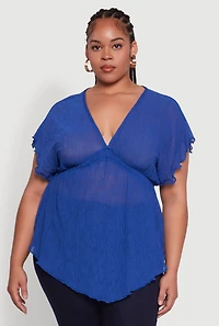 Womens Plus Dolman Sleeve Lettuce Edge Blouse, 2X