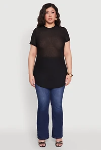 Plus Sheer Short Sleeve Tunic Top