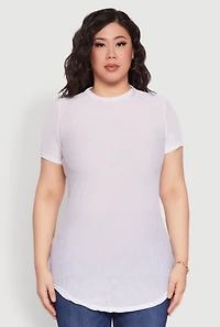 Womens Plus Size Sheer Short Sleeve Tunic Top, White, Size 1X