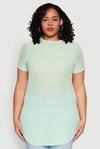 Womens Plus Sheer Short Sleeve Tunic Top, 2X