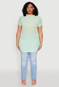 Womens Plus Size Sheer Short Sleeve Tunic Top, Green, Size 1X