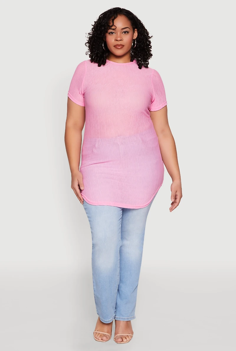 Plus Sheer Short Sleeve Tunic Top