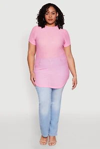 Plus Sheer Short Sleeve Tunic Top