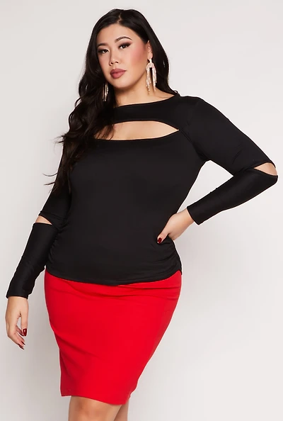 Plus Cut Out Long Sleeve Top