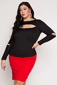 Plus Cut Out Long Sleeve Top