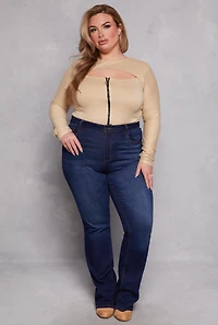 Womens Plus Size Cut Out Zip Front Top, Beige, Size 2X