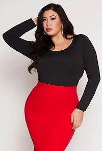 Plus Scoop Neck Long Sleeve T Shirt