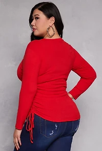 Plus Ruched Drawstring Side Button Front Top