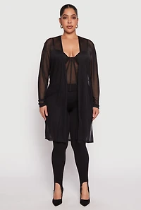 Womens Plus Mesh Duster, Black,