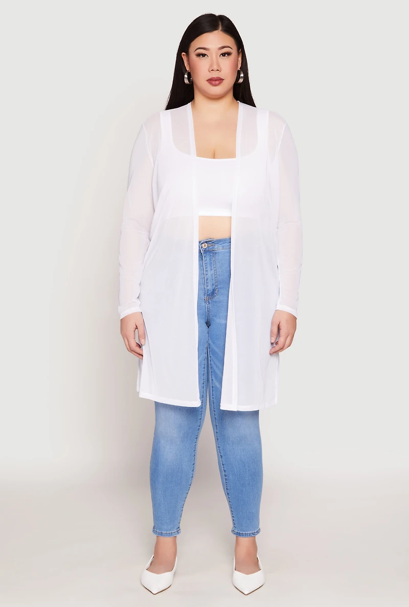 Womens Plus Size Mesh Duster, White, Size 3X