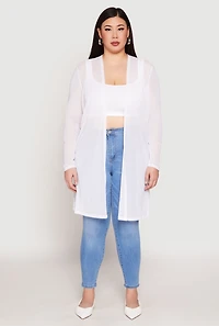 Womens Plus Size Mesh Duster, White, Size 3X