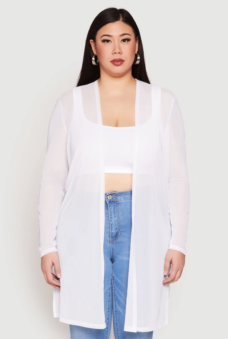 Womens Plus Size Mesh Duster, White, Size 3X