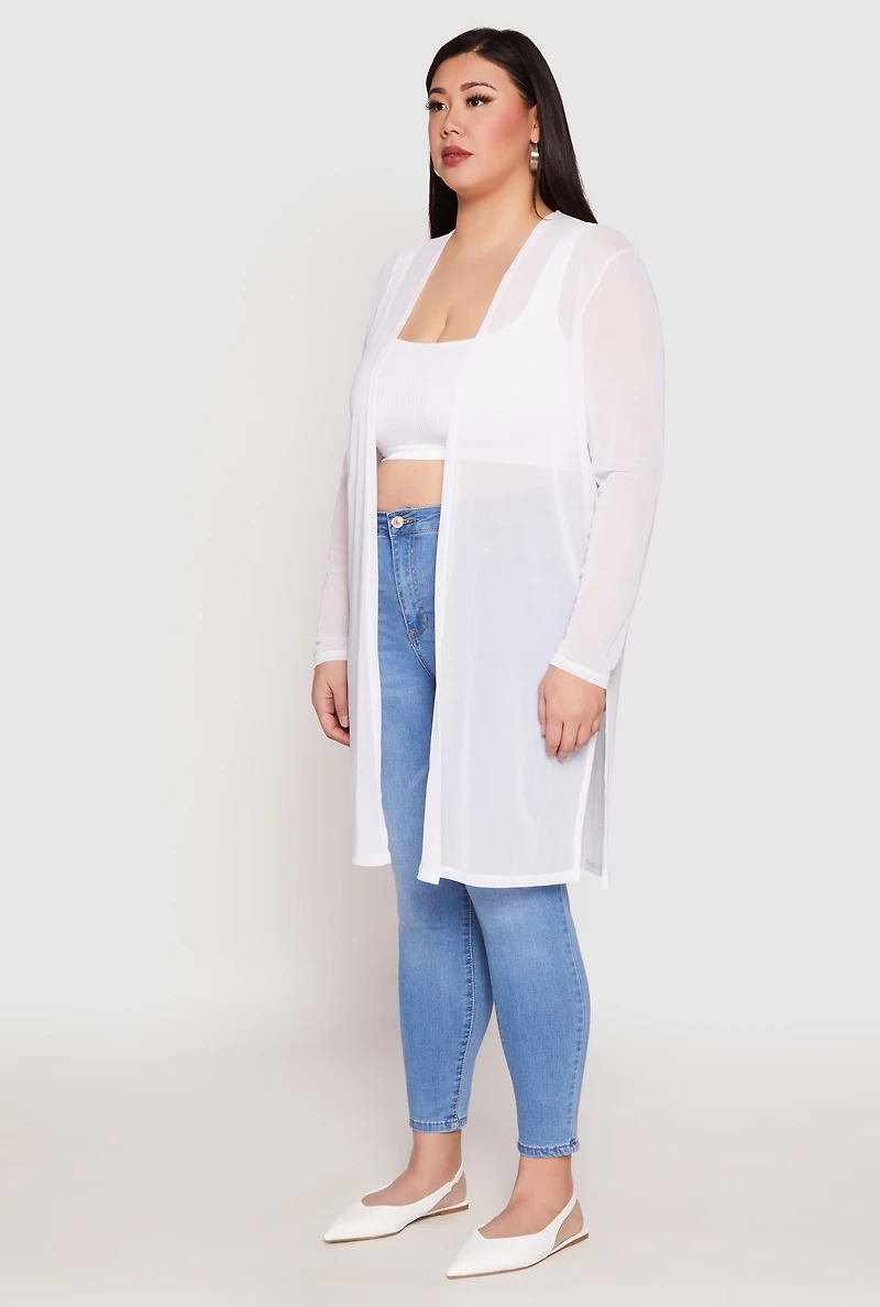 Womens Plus Size Mesh Duster, White, Size 3X
