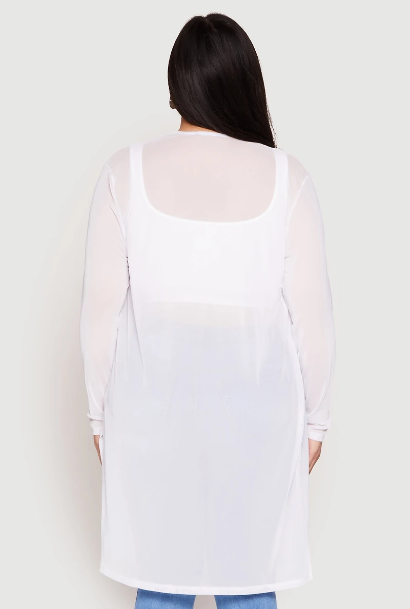 Womens Plus Size Mesh Duster, White, Size 3X