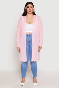 Womens Plus Size Mesh Duster, Pink, Size 1X