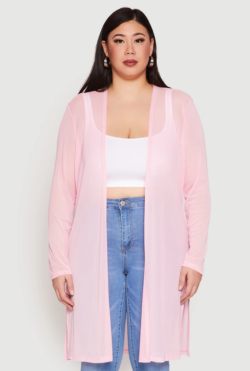 Womens Plus Size Mesh Duster, Pink, Size 1X