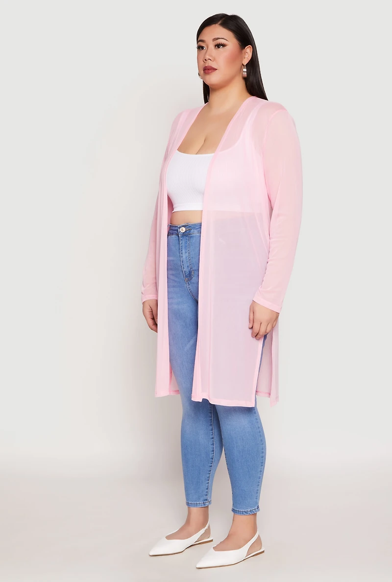 Womens Plus Size Mesh Duster, Pink, Size 1X