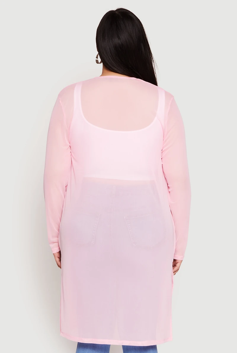 Womens Plus Size Mesh Duster, Pink, Size 1X