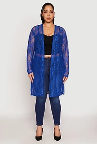 Womens Plus Size Lace Duster, Blue, Size 2X